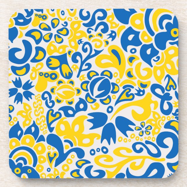 Folklore pattern with Ukrainian flag colors Coaster (Front)