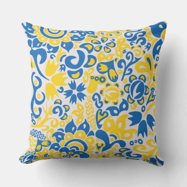Folklore pattern with Ukrainian flag colors  Cushion (Front)