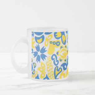 Folklore pattern with Ukrainian flag colors Frosted Glass Coffee Mug