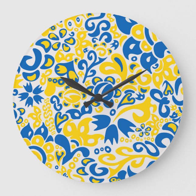 Folklore pattern with Ukrainian flag colors Large Clock (Front)