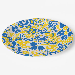 Folklore pattern with Ukrainian flag colors Paper Plate
