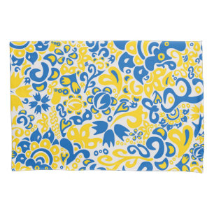 Folklore pattern with Ukrainian flag colors  Pillowcase