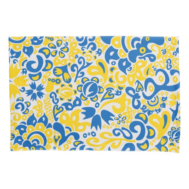Folklore pattern with Ukrainian flag colors  Pillowcase (Front-Left)