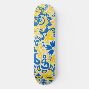 Folklore pattern with Ukrainian flag colors  Skateboard
