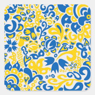 Folklore pattern with Ukrainian flag colors   Square Sticker