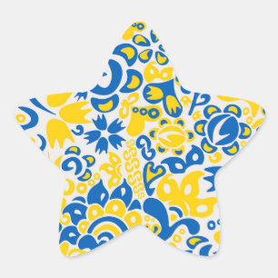 Folklore pattern with Ukrainian flag colors Star Sticker