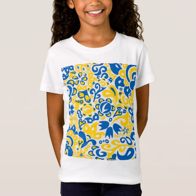 Folklore pattern with Ukrainian flag colors  T-Shirt (Front)