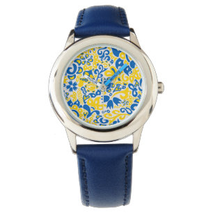 Folklore pattern with Ukrainian flag colors Watch