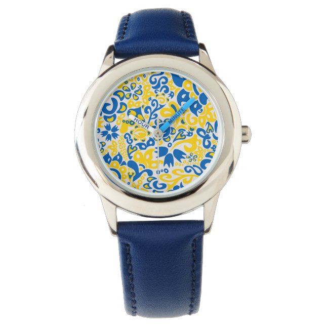 Folklore pattern with Ukrainian flag colors  Watch (Front)