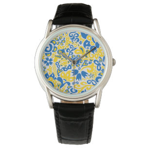 Folklore pattern with Ukrainian flag colors Watch