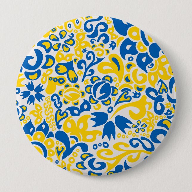 Folklore pattern with Ukrainian flag colours  10 Cm Round Badge (Front)
