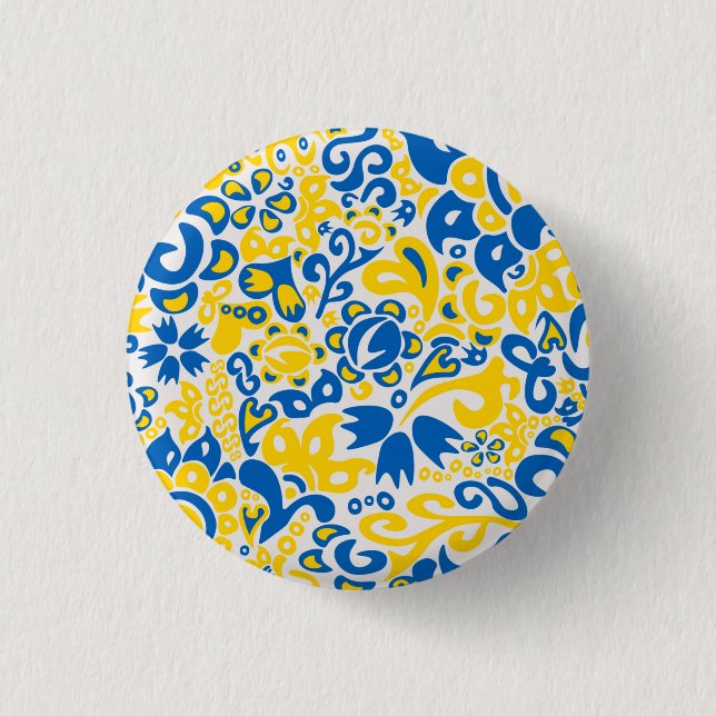 Folklore pattern with Ukrainian flag colours  3 Cm Round Badge (Front)