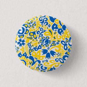 Folklore pattern with Ukrainian flag colours  3 Cm Round Badge