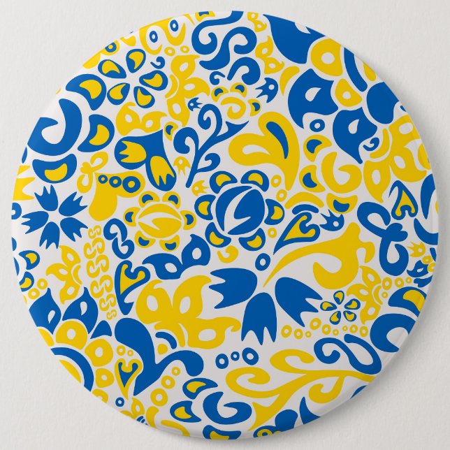 Folklore pattern with Ukrainian flag colours  6 Cm Round Badge (Front)