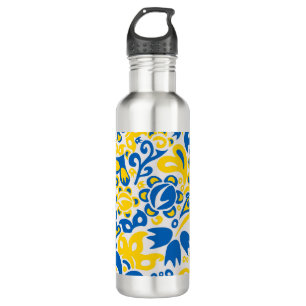 Folklore pattern with Ukrainian flag colours   710 Ml Water Bottle