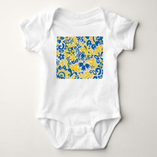 Folklore pattern with Ukrainian flag colours  Baby Bodysuit