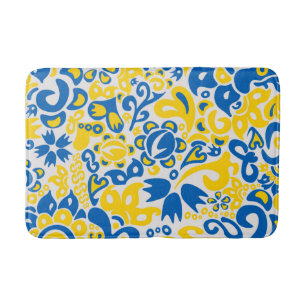 Folklore pattern with Ukrainian flag colours Bath Mat