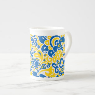 Folklore pattern with Ukrainian flag colours Bone China Mug