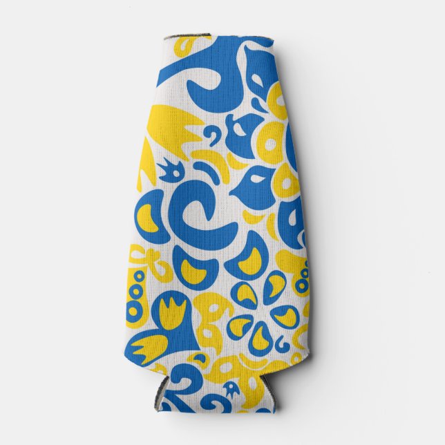 Folklore pattern with Ukrainian flag colours Bottle Cooler (Front)