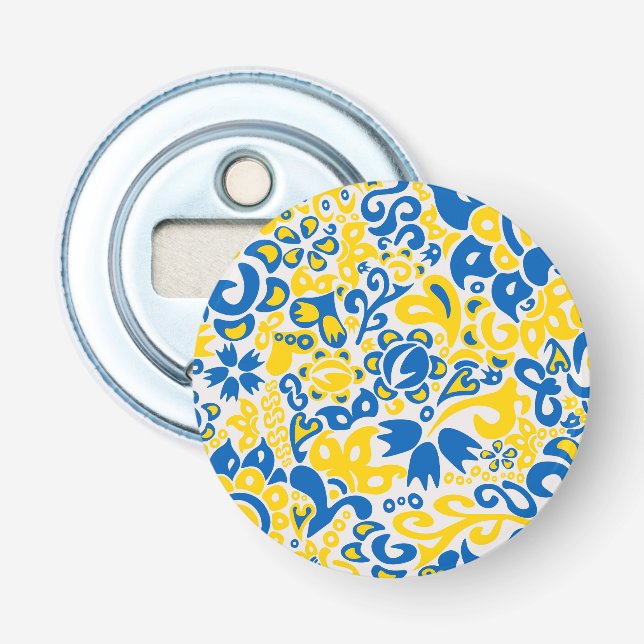 Folklore pattern with Ukrainian flag colours  Bottle Opener (Front)