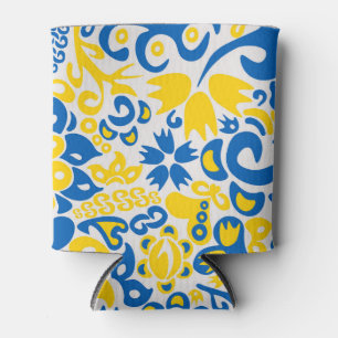 Folklore pattern with Ukrainian flag colours   Can Cooler