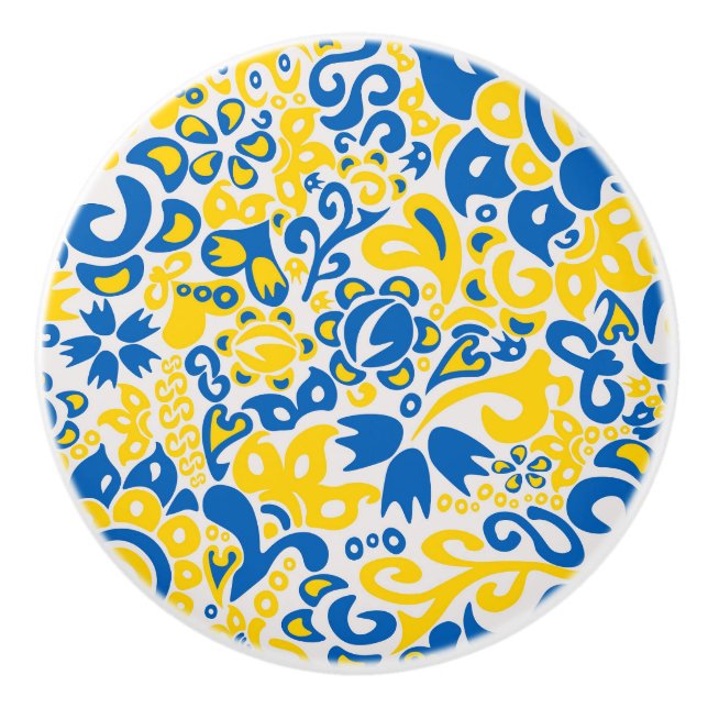 Folklore pattern with Ukrainian flag colours  Ceramic Knob (Front)