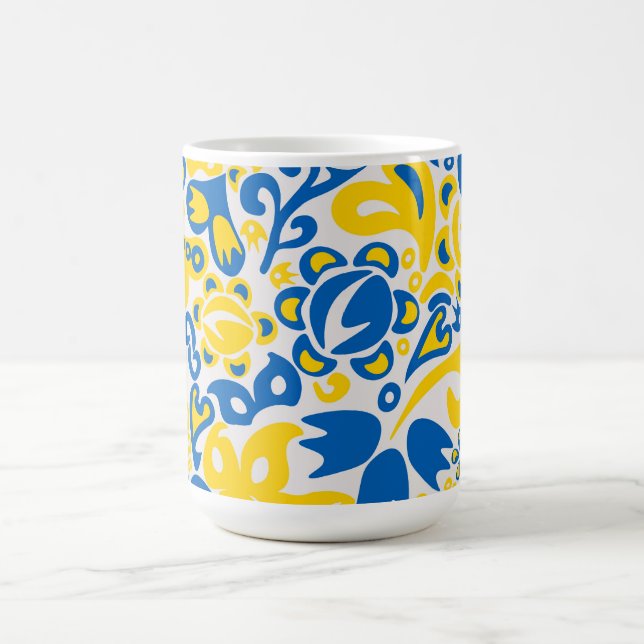 Folklore pattern with Ukrainian flag colours  Coffee Mug (Center)