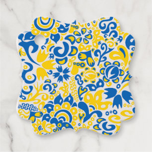 Folklore pattern with Ukrainian flag colours Favour Tags