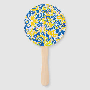 Folklore pattern with Ukrainian flag colours  Hand Fan