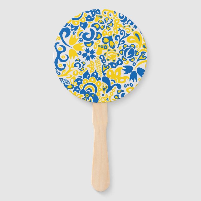 Folklore pattern with Ukrainian flag colours  Hand Fan (Front)