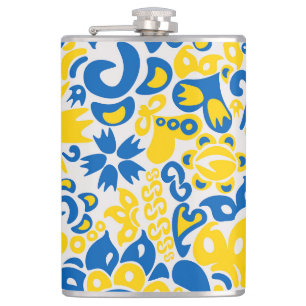 Folklore pattern with Ukrainian flag colours Hip Flask