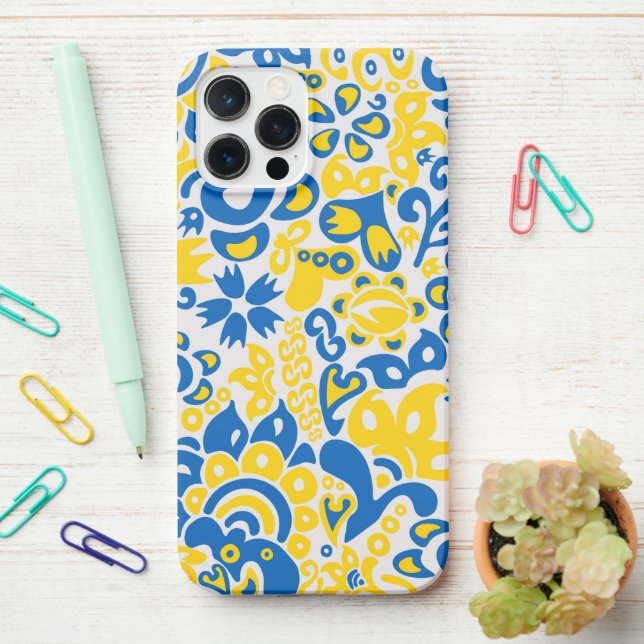 Folklore pattern with Ukrainian flag colours  iPhone Case (On Desk)