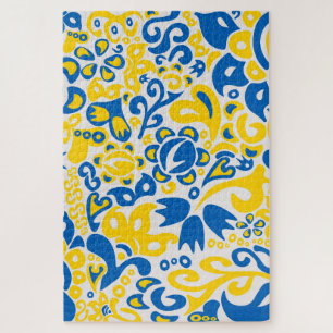 Folklore pattern with Ukrainian flag colours Jigsaw Puzzle