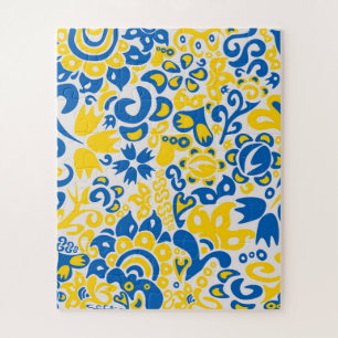 Folklore pattern with Ukrainian flag colours Jigsaw Puzzle