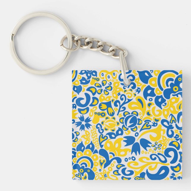 Folklore pattern with Ukrainian flag colours  Key Ring (Front)