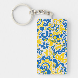 Folklore pattern with Ukrainian flag colours  Key Ring