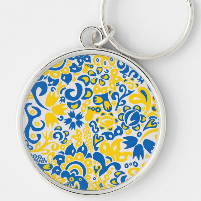 Folklore pattern with Ukrainian flag colours Key Ring (Front)