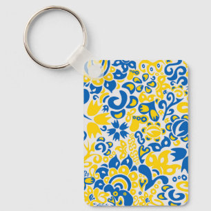 Folklore pattern with Ukrainian flag colours Key Ring