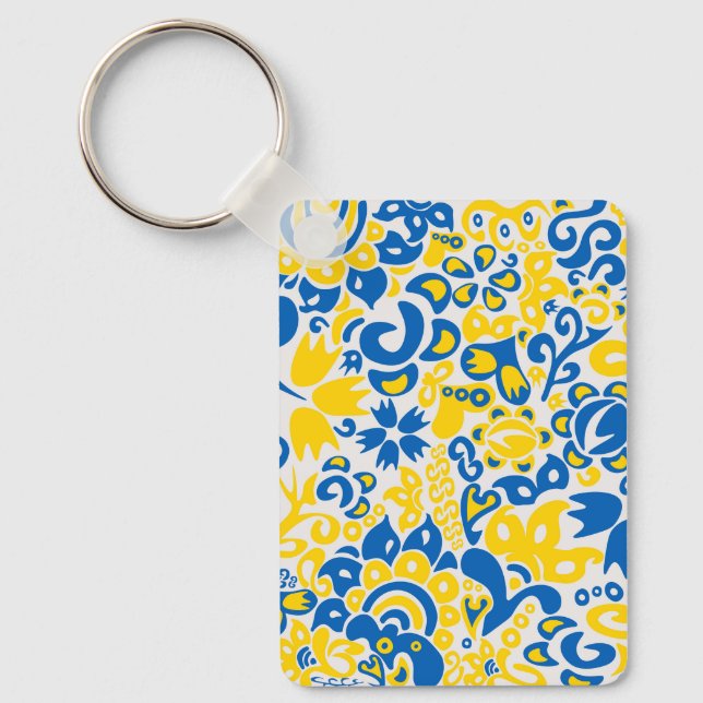Folklore pattern with Ukrainian flag colours Key Ring (Front)
