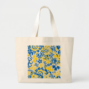 Folklore pattern with Ukrainian flag colours Large Tote Bag