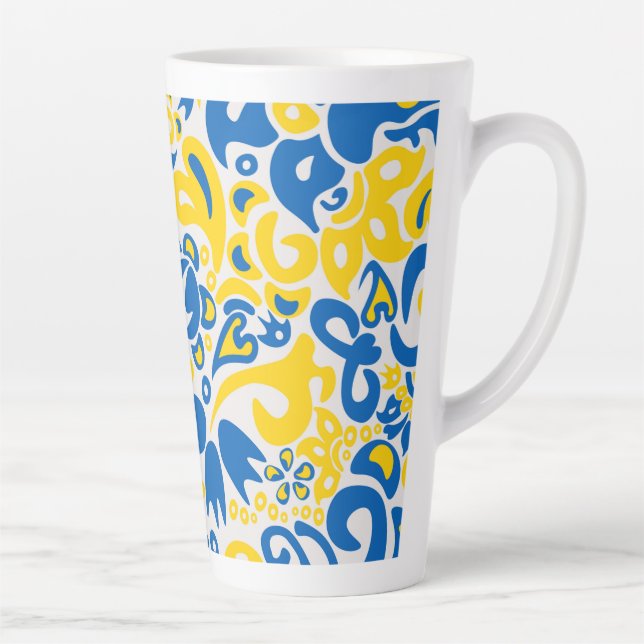 Folklore pattern with Ukrainian flag colours   Latte Mug (Right)