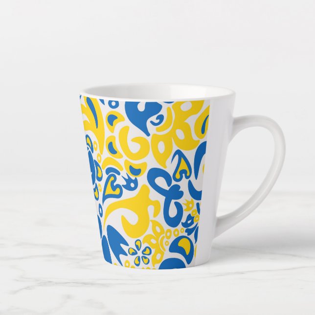 Folklore pattern with Ukrainian flag colours Latte Mug (Right)