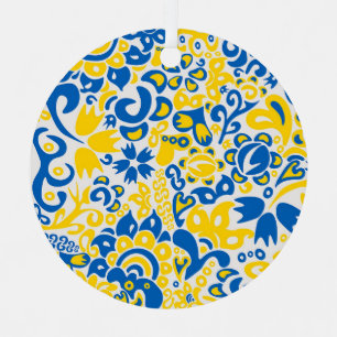 Folklore pattern with Ukrainian flag colours Metal Tree Decoration