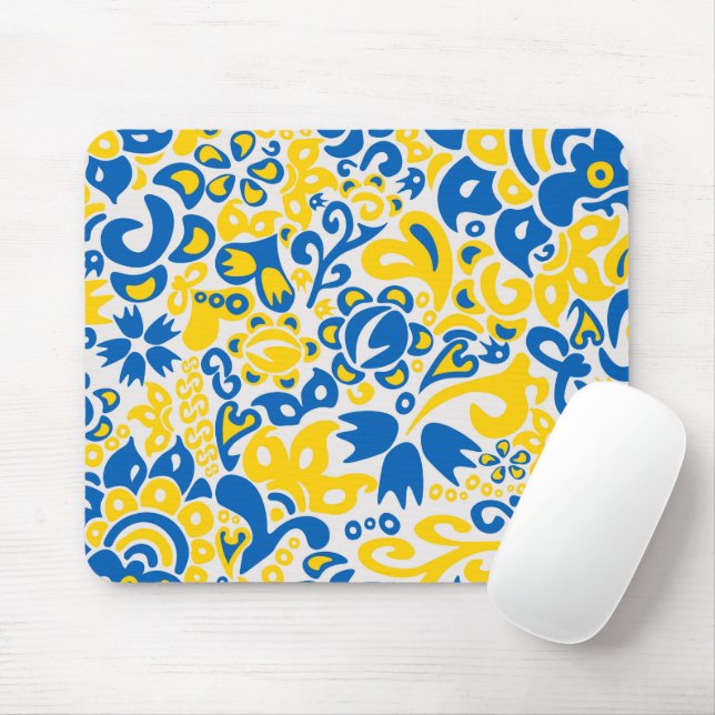 Folklore pattern with Ukrainian flag colours  Mouse Mat (With Mouse)