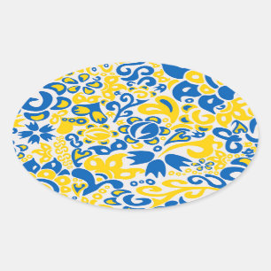 Folklore pattern with Ukrainian flag colours Oval Sticker