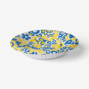 Folklore pattern with Ukrainian flag colours Paper Plate