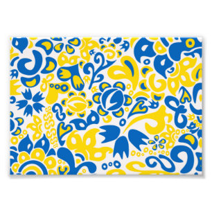 Folklore pattern with Ukrainian flag colours Photo Print