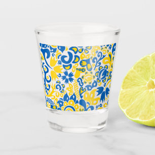 Folklore pattern with Ukrainian flag colours  Shot Glass
