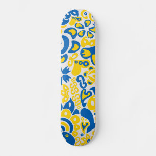 Folklore pattern with Ukrainian flag colours Skateboard