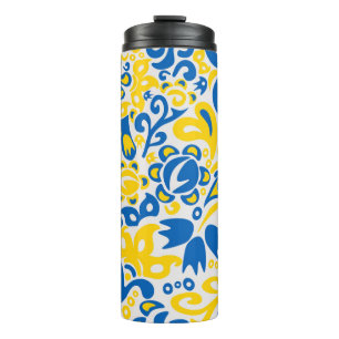 Folklore pattern with Ukrainian flag colours Thermal Tumbler
